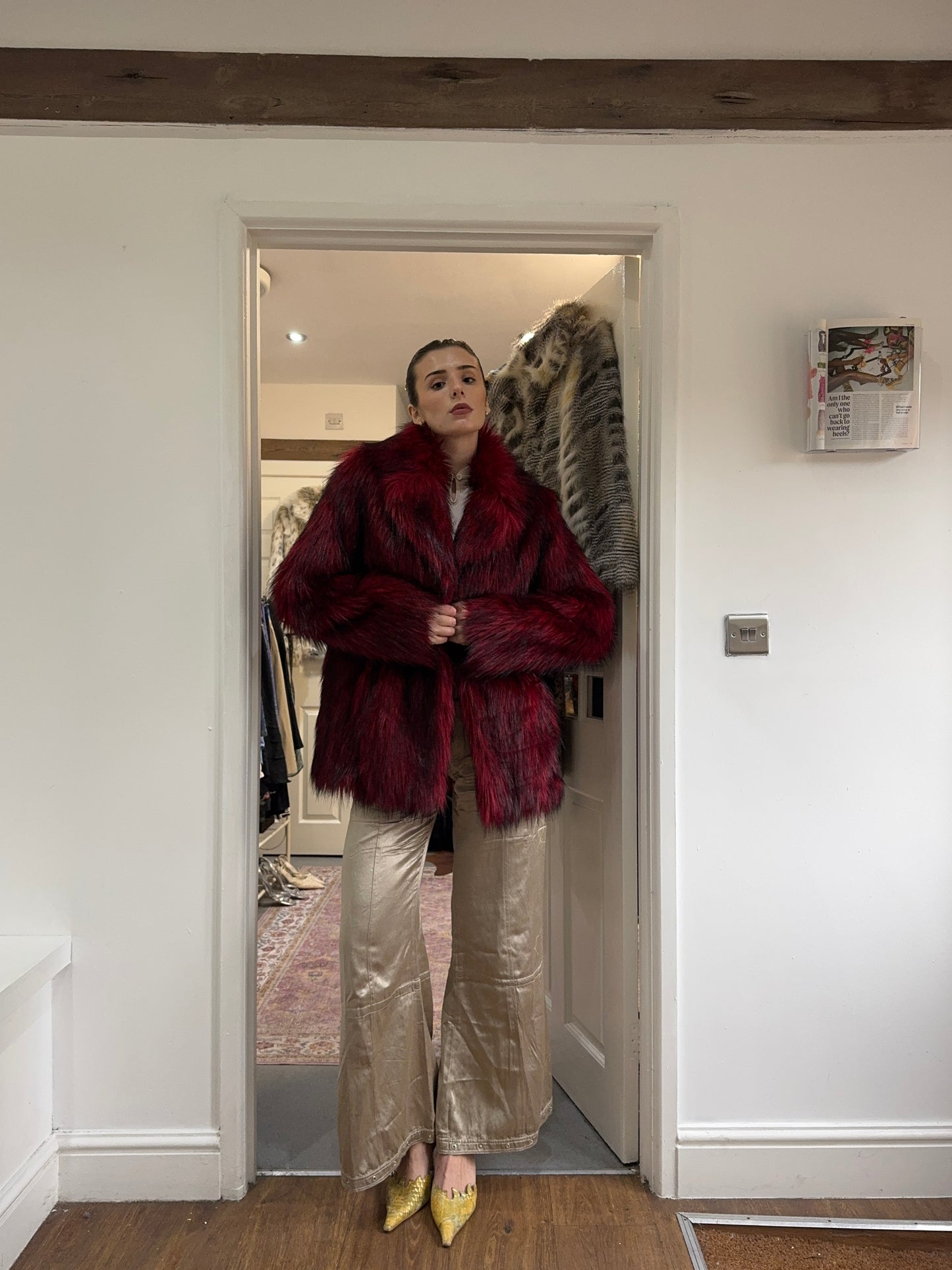 Vintage Topshop 00’s burgundy fur coat