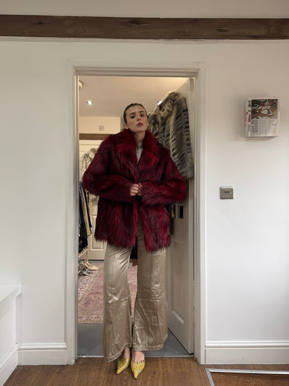 Vintage Topshop 00’s burgundy fur coat