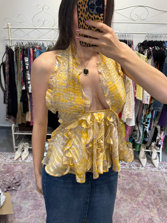 Old asos paisley ruffled backless halter top