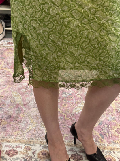 Vintage 00’s snake print midi skirt with laced trim